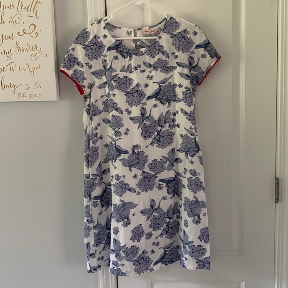 Traffic people Floral Tunic Dress size small blue white summer vacation linen